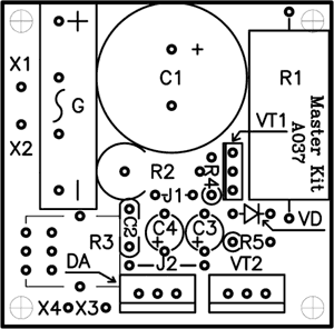 Мастер Кит Стабилизированный блок питания из набора NK037 Расположение элементов на печатной плате NK037 Мастер кит