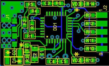Мастер Кит Внутрисхемный программатор AVR-микроконтролеров BM9010 Вид печатной платы со стороны компонентов программатора BM9010