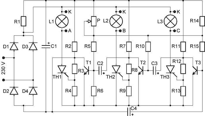 Схема бегущих огней на тиристорах