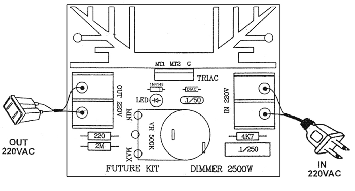 Мастер Кит Регуляторы мощности NF245, NF246 и NF247 Регулятор мощности на 2500 Вт/220 В NF247 Монтажная схема