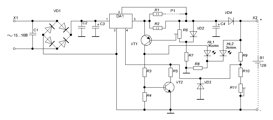 Схема принципиальная - NM0608 - Набор для сборки автоматического ЗУ для VRLA (гелевых) аккумуляторов