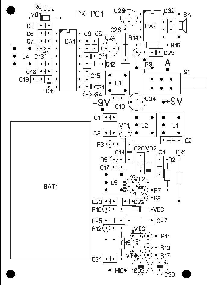 Схема монтажная - NM0701 - Набор для сборки портативной радиостанции 27МГц  FM