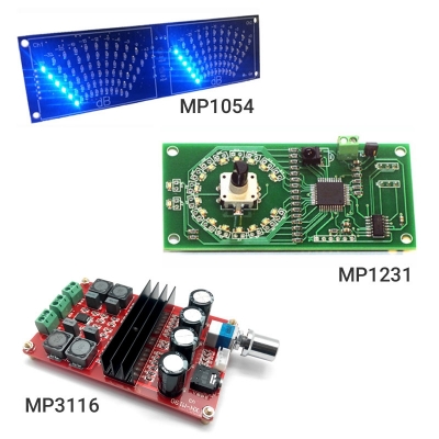 MP1054 + MP1231 + MP3116 - Цифровой (стрелочный) индикатор мощности УНЧ + Цифровой регулятор громкости 2 канала + Усилитель НЧ D-класса 2х100Вт