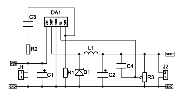 Принципиальная схема - BM037M - Регулируемый стабилизатор напряжения / понижающий преобразователь1,2…37В/3,0А