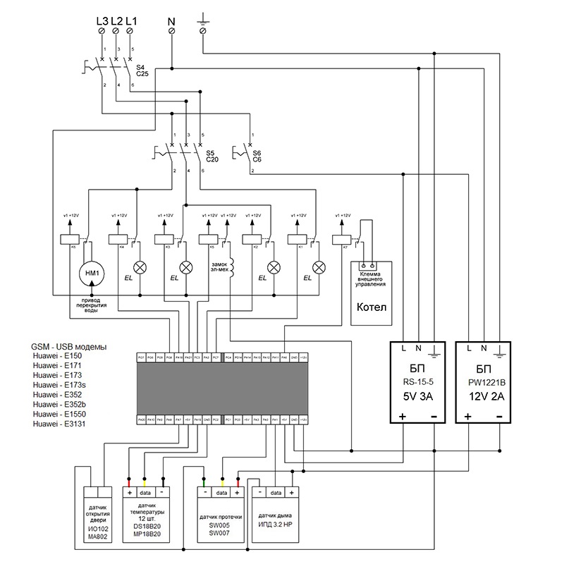 Пример подключения Умный Дом - BM8035 - Комплект модулей для постройки системы Умный Дом на базе Orange PI One