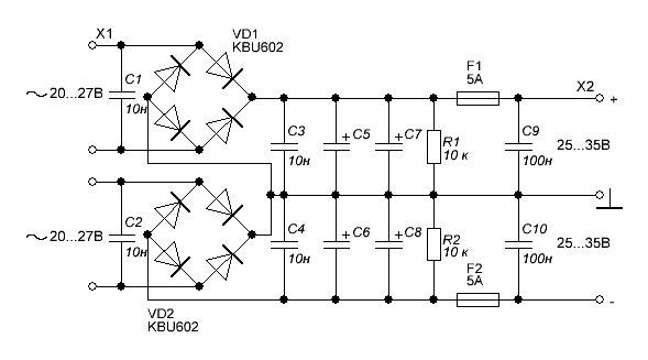 Схема принципиальная - NM0601 - Набор для сборки блока питания для УНЧ ±25..35В / 4А