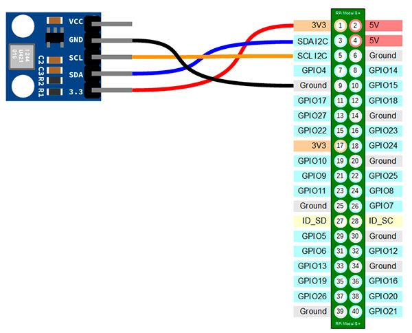 Мастер Кит Raspberry Pi  3 Model B – подключаем датчик атмосферного давления BMP180 Мастер Кит, Raspberry Pi  3 Model B, датчик атмосферного давления, BMP180, схема подключения