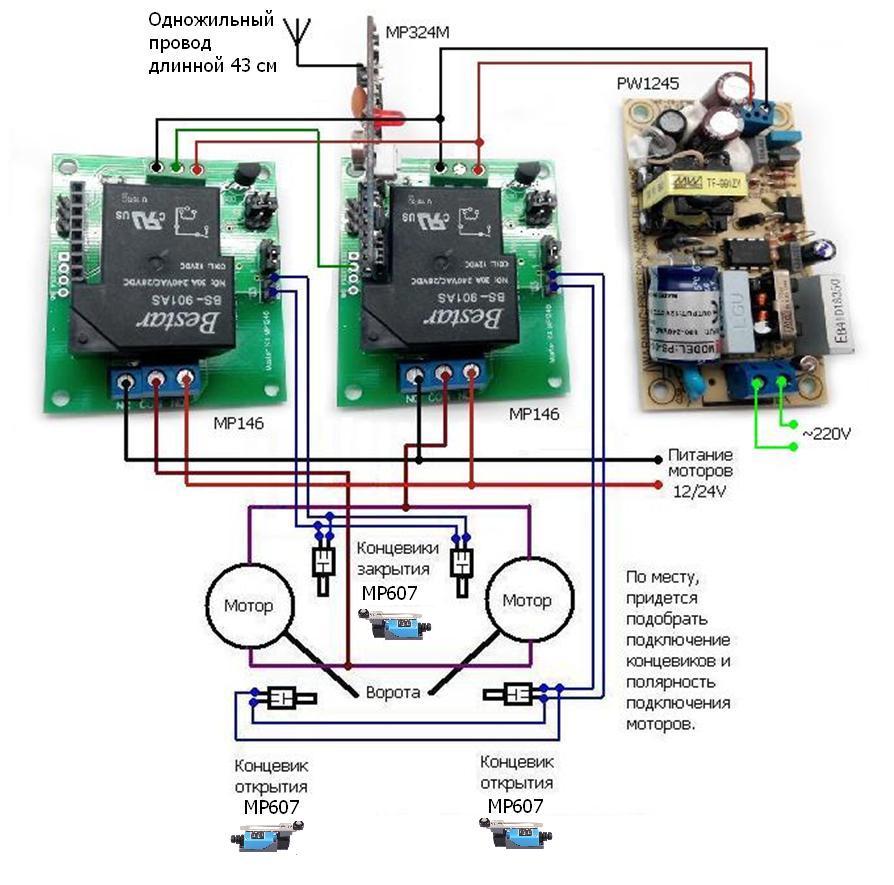 Мастер Кит  Дистанционное управление распашными воротами своими руками дистанционное управление воротами схема электрическая, радиоуправление, 433 МГц