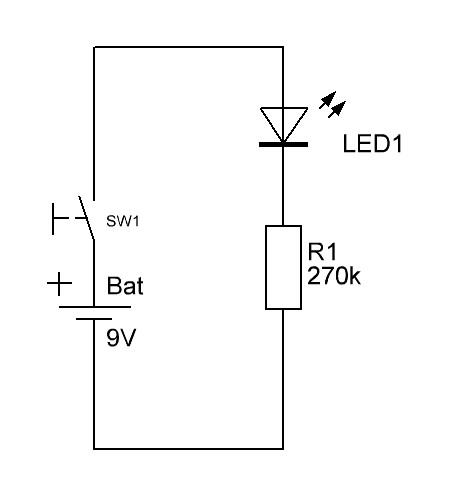 Мастер Кит Обзор конструкторов серии Азбука электронщика схема с резистором в цепи, ограничивающей ток через светодиод, мастер кит, nr03